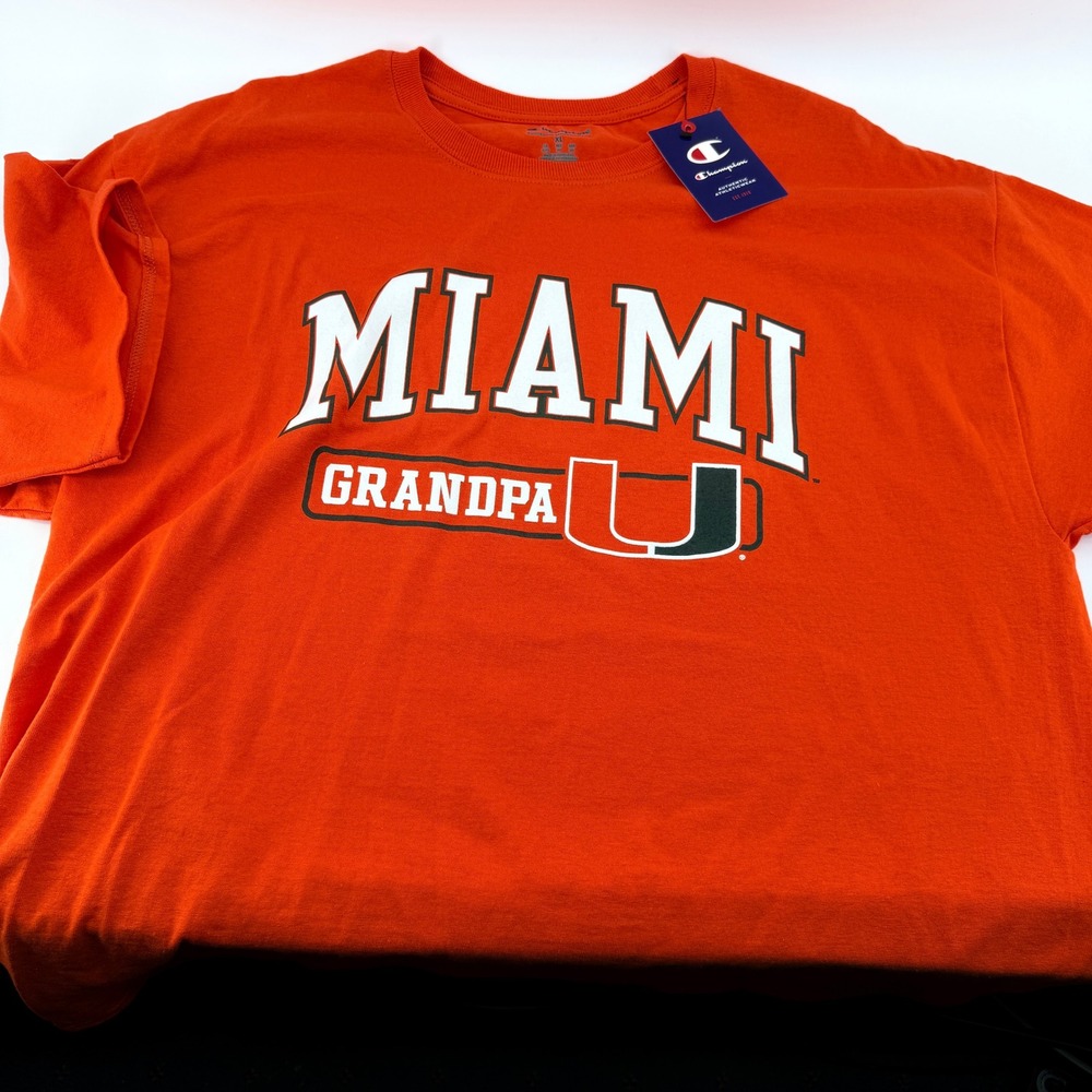 Champion Miami Hurricanes Grandpa T-Shirt Mens XL Orange University of Miami NWT